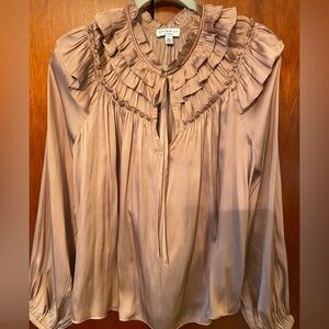 Beautiful mauve blouse with ruffle & tie front.